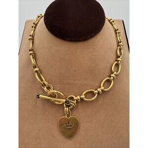 Juicy Couture Vintage Heart Gold Tone Chain Necklace Heavy 16" Y2K Royal Rare